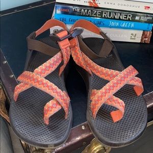 Orange printed Chacos